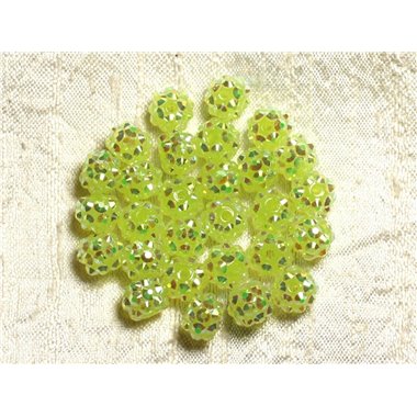 10pc - Perles Shamballas Résine 10x8mm Jaune Vert   4558550009272