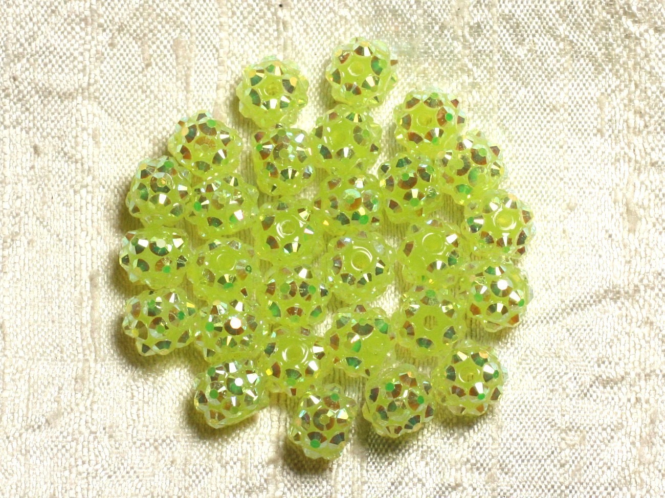 10pc - Perles Shamballas Résine 10x8mm Jaune Vert   4558550009272