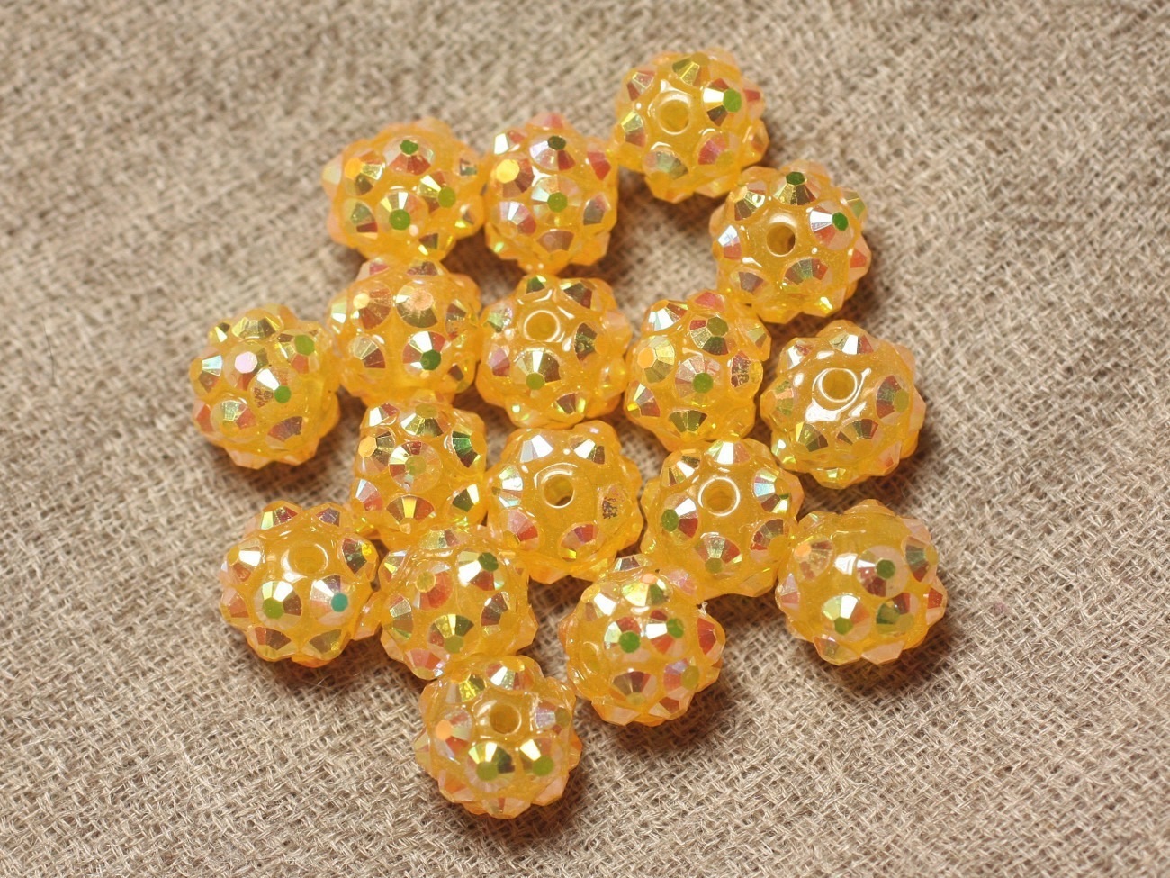 10pc - Perles Shamballas Résine 10x8mm Jaune   4558550030146