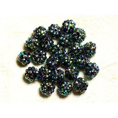 5pc - Perles Shamballas Résine 12x10mm Noir Vert et Multicolore   4558550009319