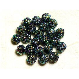 5pc - Perline Shamballas resina 12x10mm nero verde e multicolore 4558550009319