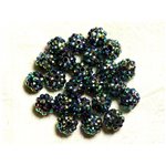 5pc - Perles Shamballas Résine 12x10mm Noir Vert et Multicolore   4558550009319