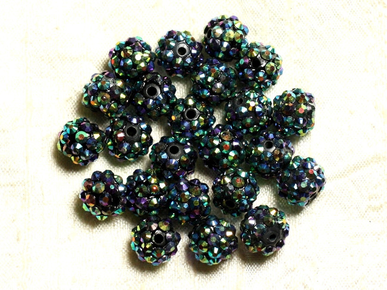 5pc - Perles Shamballas Résine 12x10mm Noir Vert et Multicolore   4558550009319
