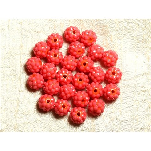 5pc - Perles Shamballas Résine 12x10mm Orange et Rose Corail   4558550009326