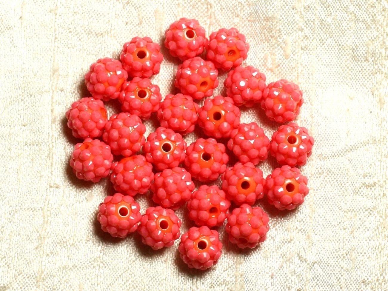 5pc - Perles Shamballas Résine 12x10mm Orange et Rose Corail   4558550009326