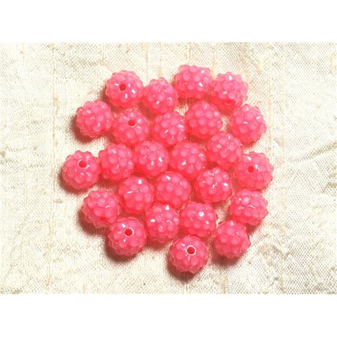 5pc - Perles Shamballas Résine 12x10mm Rose et Transparent   4558550009333