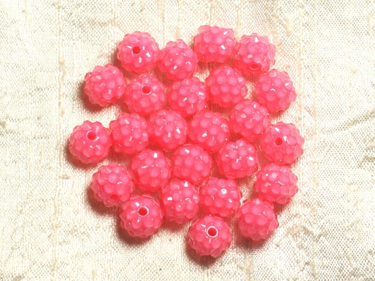 5pc - Perles Shamballas Résine 12x10mm Rose et Transparent   4558550009333