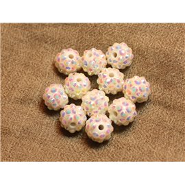 5pc - Cuentas Shamballas Resina 12x10mm Blanco y Multicolor 4558550020338