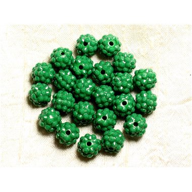 5pc - Perles Shamballas Résine 12x10mm Vert opaque  4558550009364 