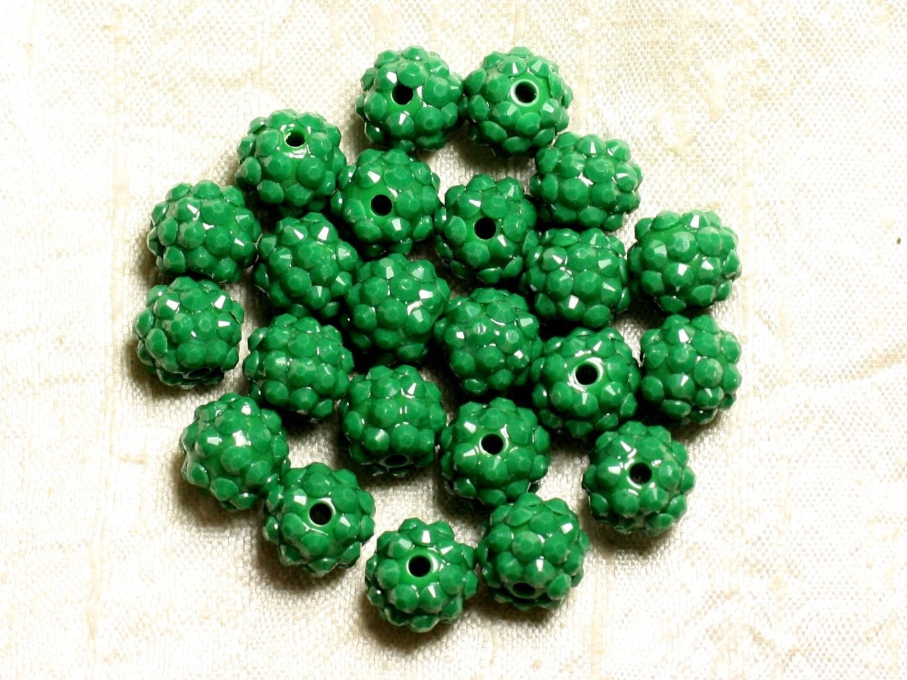 5pc - Perles Shamballas Résine 12x10mm Vert opaque  4558550009364 