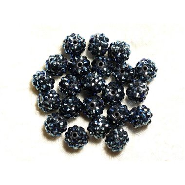 5pc - Perles Shamballas Résine 12x10mm Noir et Bleu   4558550009395