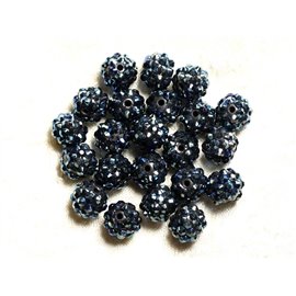 5pc - Perles Shamballas Résine 12x10mm Noir et Bleu   4558550009395