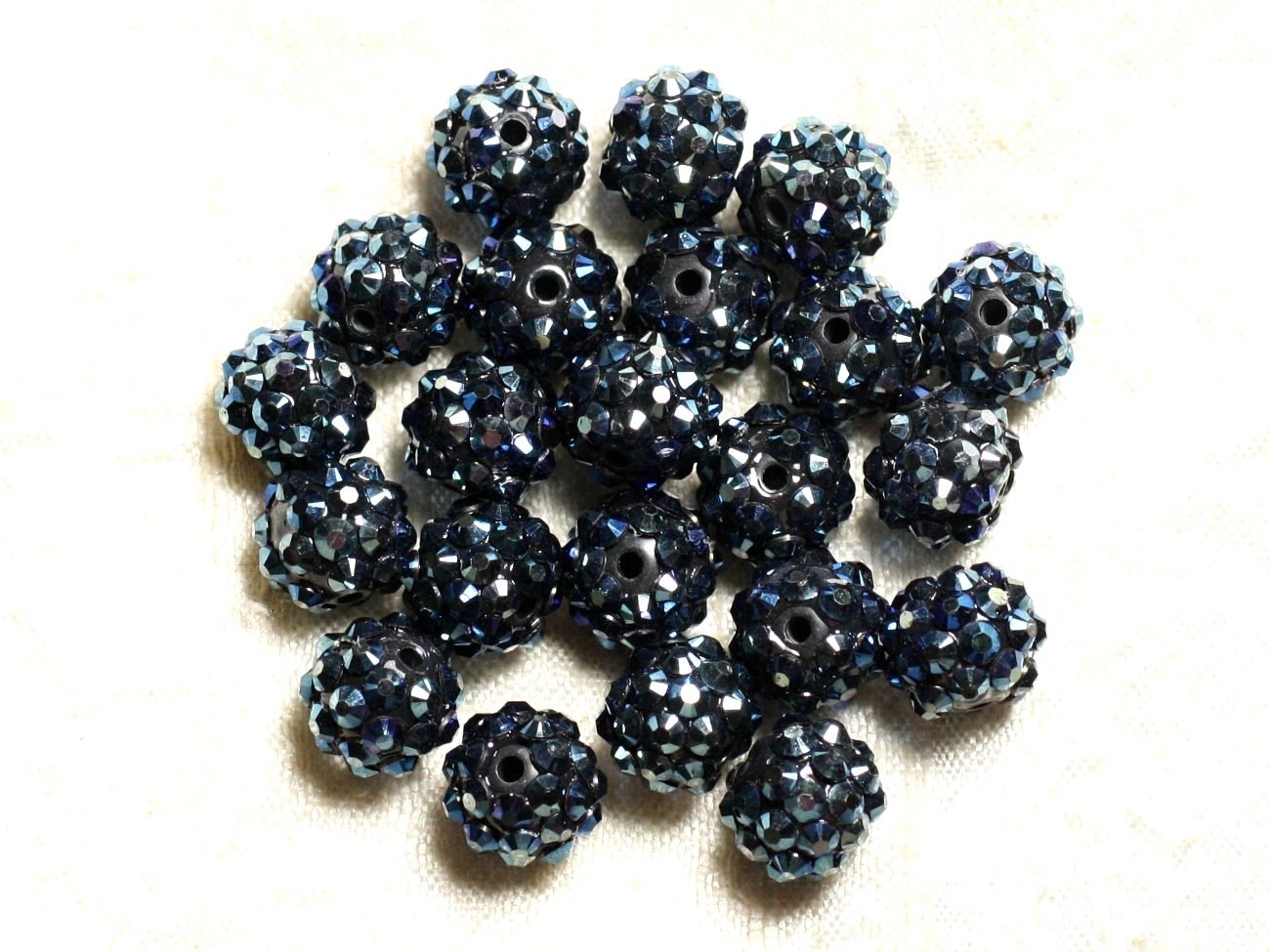 5pc - Perles Shamballas Résine 12x10mm Noir et Bleu   4558550009395