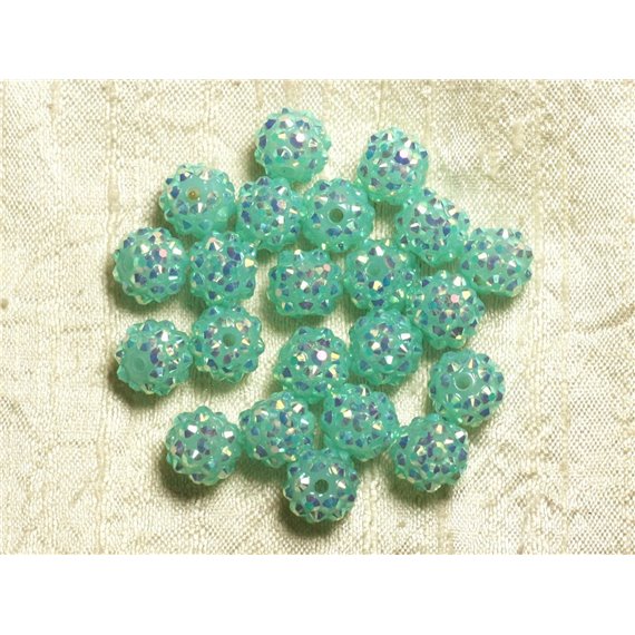 5pc - Perles Shamballas Résine 12x10mm Vert clair turquoise   4558550019936 