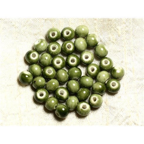 10pc - Perles Porcelaine Céramique Vert Kaki Boules 8mm - 4558550009470