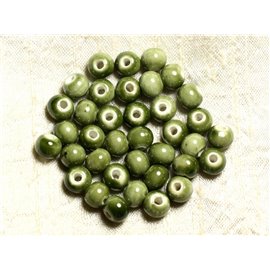 10pz - Sfere di perle di porcellana ceramica verde kaki 8mm 4558550009470