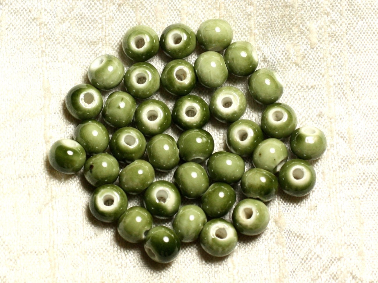 10pc - Perles Porcelaine Céramique Vert Kaki Boules 8mm   4558550009470