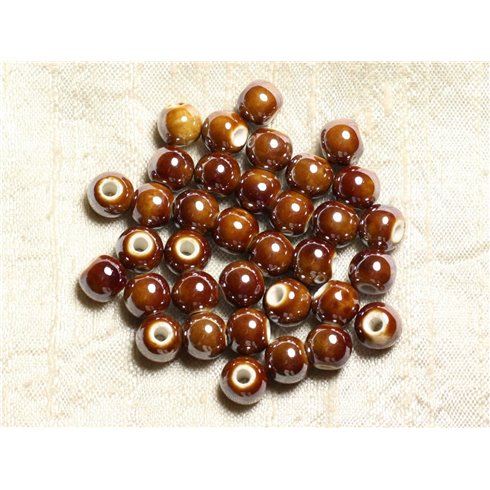 10pc - Perles Porcelaine Céramique Marron Ocre Noisette Boules 8mm - 4558550009487