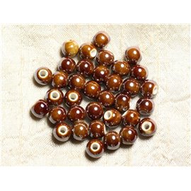 10pc - Porcelain Ceramic Beads Brown 8mm Balls 4558550009487