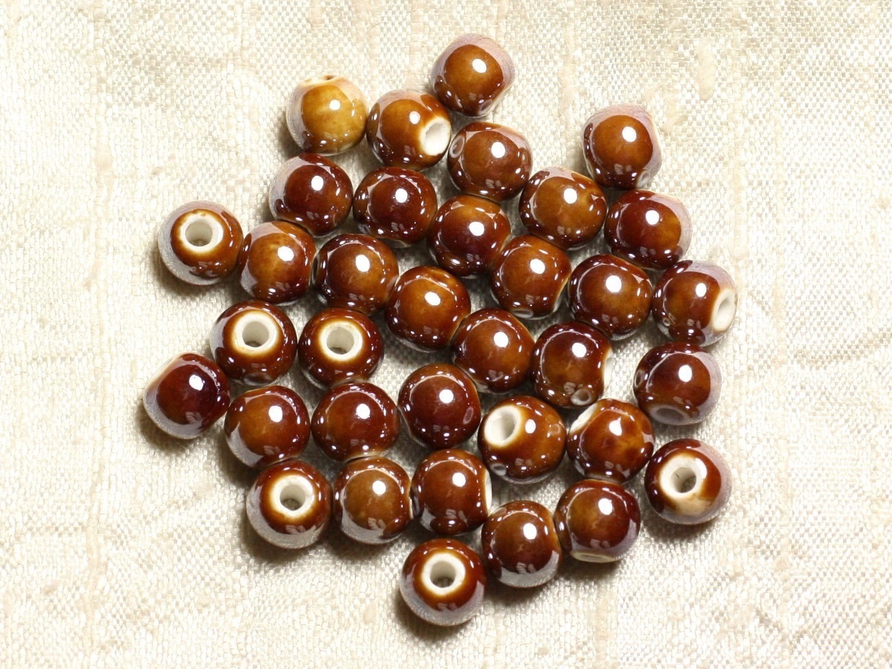 10pc - Perles Porcelaine Céramique Marron Ocre Noisette Boules 8mm - 4558550009487