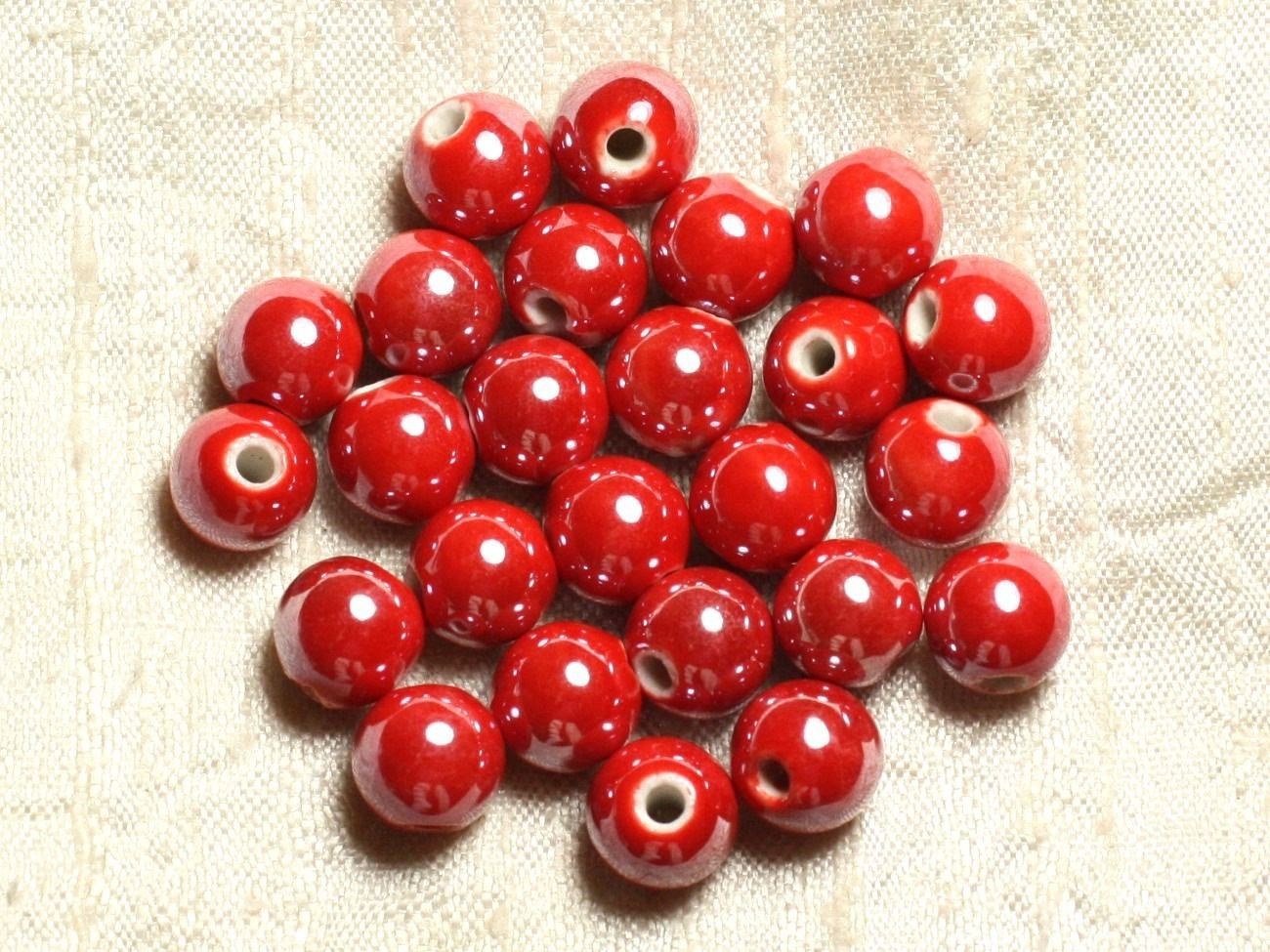 10pc - Perles Porcelaine Céramique Rouge Boules 10mm   4558550009494