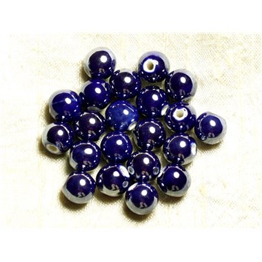 10pc - Perles Porcelaine Céramique Bleu nuit Boules 10mm   4558550009517