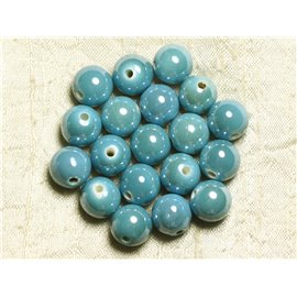 10pz - Sfere di perle di porcellana ceramica blu turchese 12mm 4558550009531