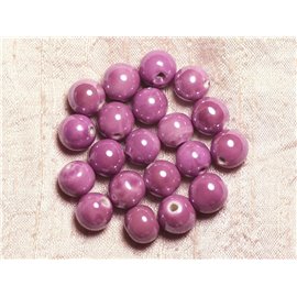 10 Stück - Porzellan Keramikperlen Kugeln 12mm Pink Lila - 4558550009555 