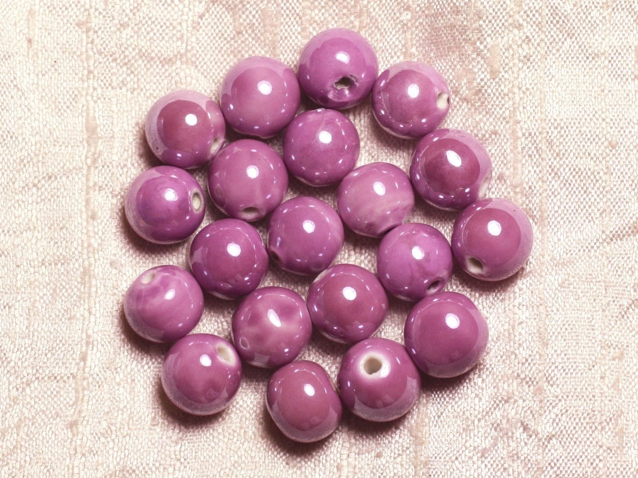 10pc - Perles Porcelaine Céramique Boules 12mm Rose Mauve - 4558550009555 