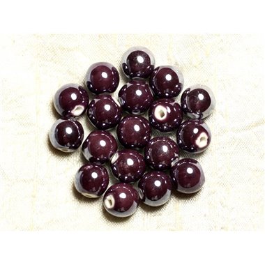 10pc - Perles Porcelaine Céramique Violet Boules 12mm   4558550009579