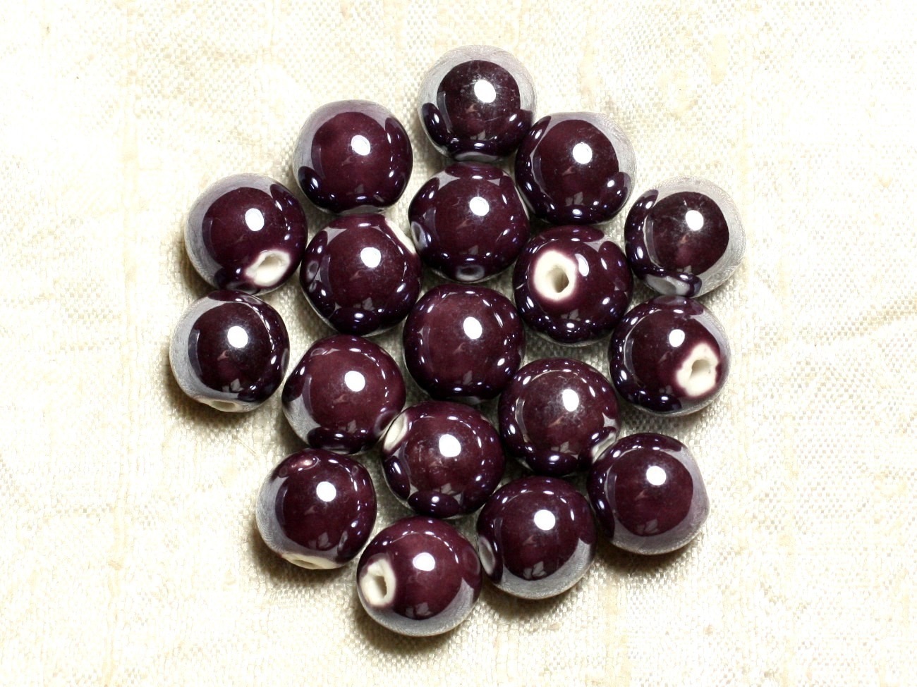 10pc - Perles Porcelaine Céramique Violet Boules 12mm   4558550009579