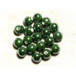 10pc - Perles Porcelaine Ceramique Boules 12mm Vert Olive Sapin Kaki irisé - 4558550009593