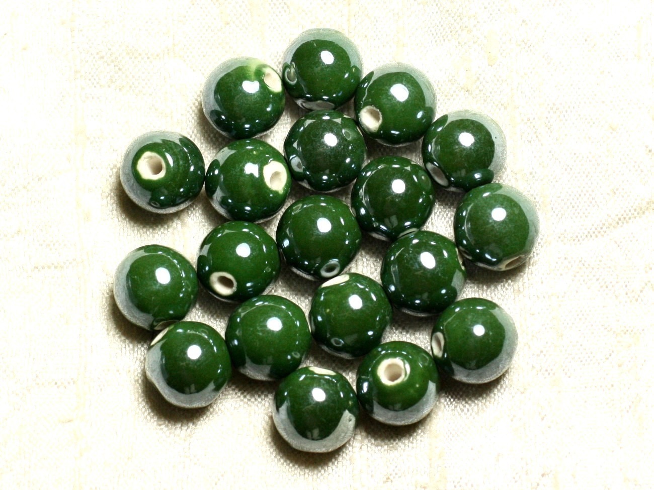 10pc - Perles Porcelaine Céramique Boules 12mm Vert Olive Kaki - 4558550009593 