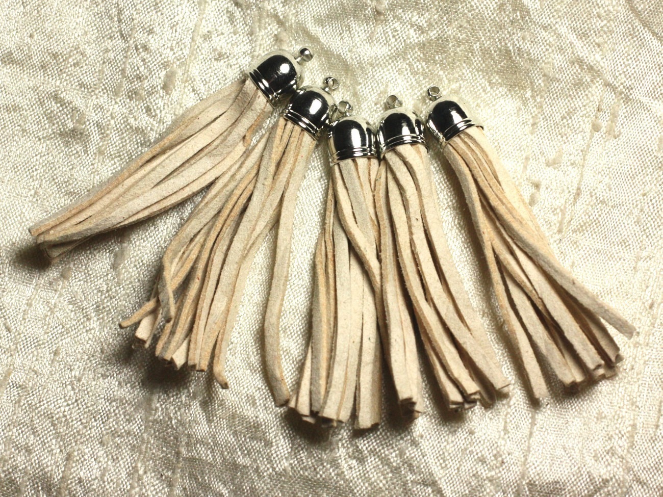 3pc - Pompon suédine Beige et Métal Argenté 68mm   4558550009623 