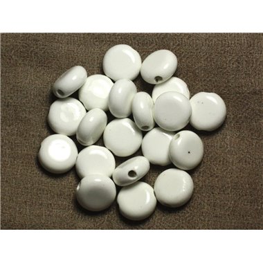 5pc - Perles Porcelaine Céramique Palets 14mm Blanc   4558550009654