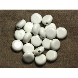 5pc - Perles Porcelaine Céramique Ronds Palets 15mm Blanc - 7427039732338
