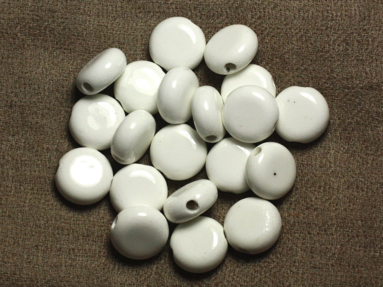 5pc - Perles Porcelaine Céramique Palets 14mm Blanc   4558550009654