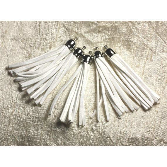 3pc - Pompon suédine Blanc et Métal Argenté 68mm   4558550009685 