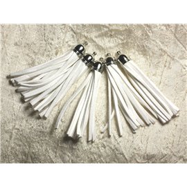 3pc - White Suedette Pompom and Silver Metal 68mm 4558550009685 
