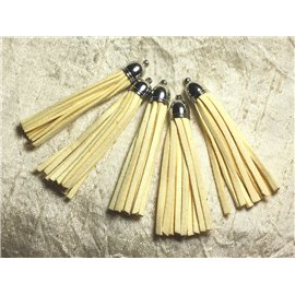 3pc - Pompón de ante color crema y metal plateado 68 mm 4558550009739 