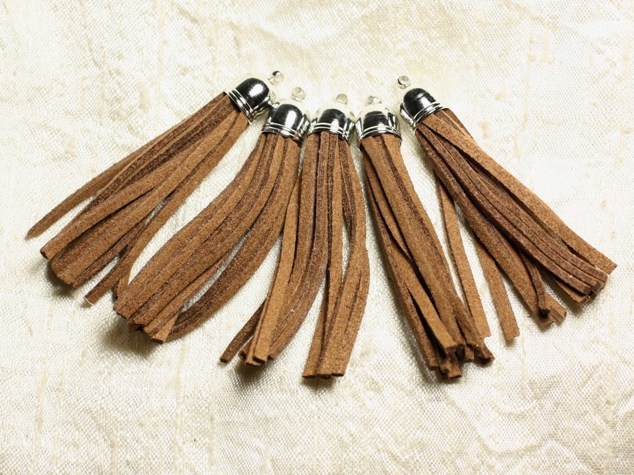 3pc - Pompon suédine Chocolat et Métal Argenté 68mm   4558550009753 
