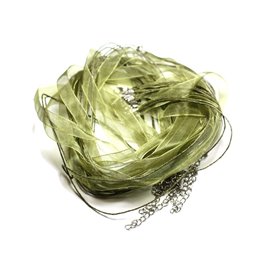 10pc - Khaki Green Organza and Cotton Necklaces 4558550010049 