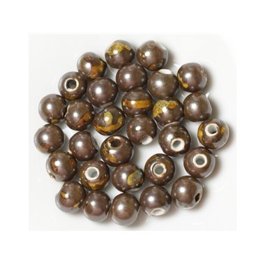 10pc - Perles Céramique Porcelaine Marron Jaune Boules 10mm   4558550010162