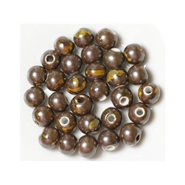 10pc - Yellow Brown Porcelain Ceramic Beads Balls 10mm 4558550010162