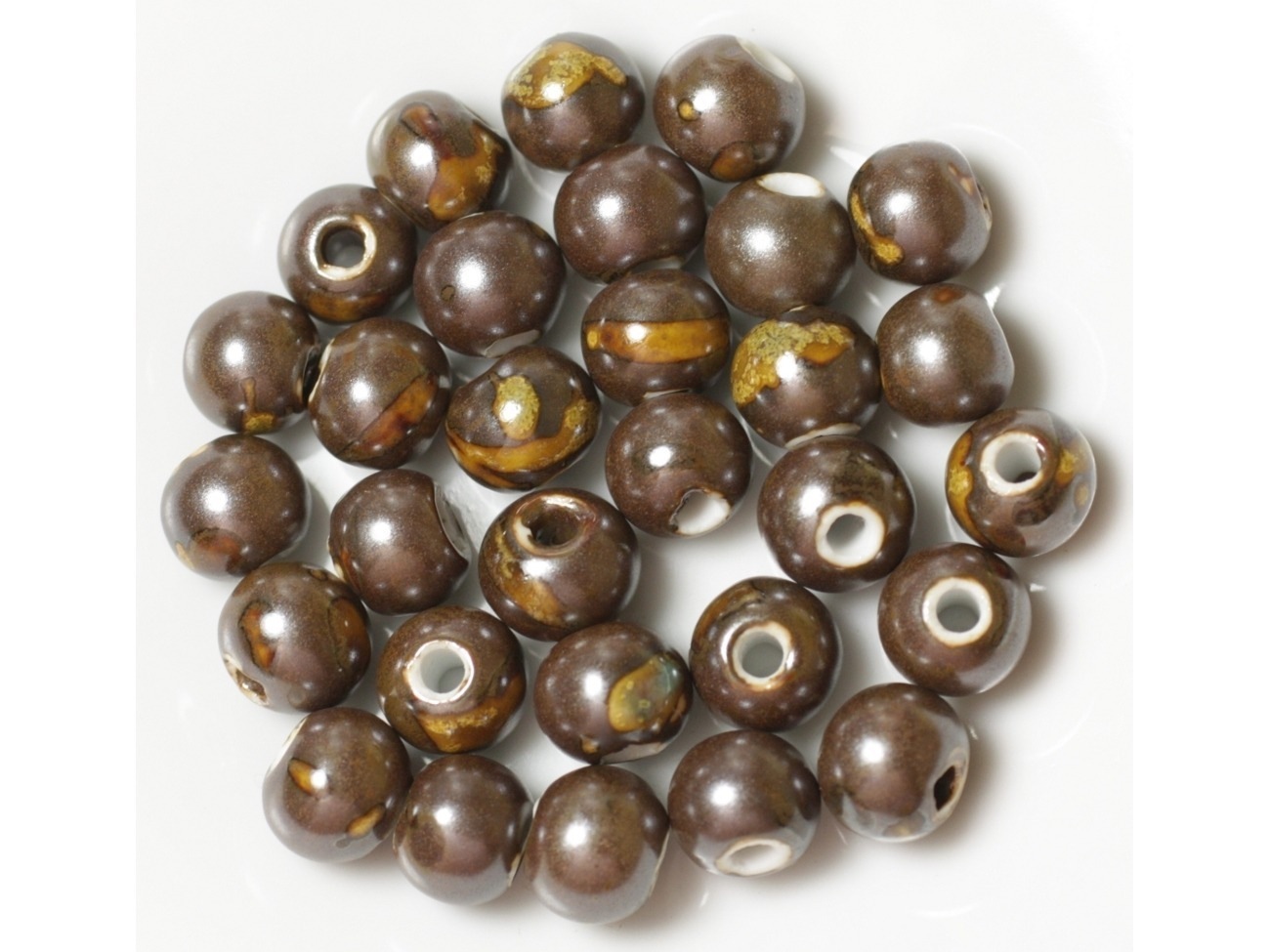 10pc - Perles Céramique Porcelaine Marron Jaune Boules 10mm   4558550010162