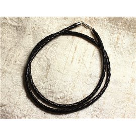 1pc - Collana girocollo Argento 925 Intrecciata in pelle nera 3mm 4558550010278