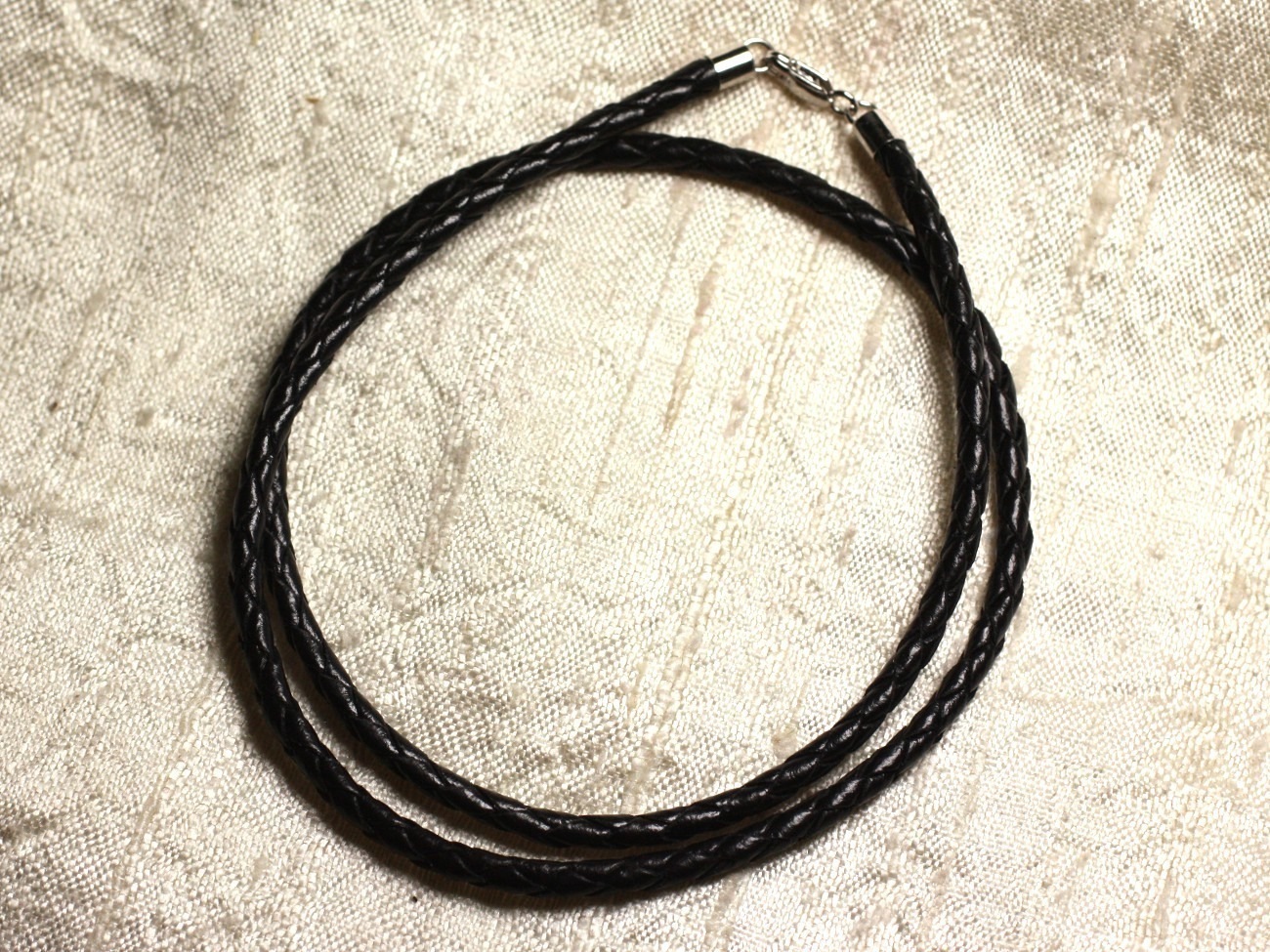 1pc - Collier Tour de cou Argent 925 Cuir Noir Tressé 3mm   4558550010278