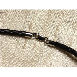 1pc - Collier Tour de cou Argent 925 Cuir Noir Tressé 3mm 4558550010278