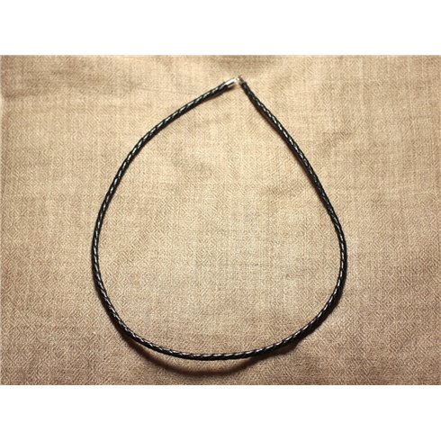 1pc - Collier Tour de cou Argent 925 Cuir Noir Tressé 3mm 4558550010278