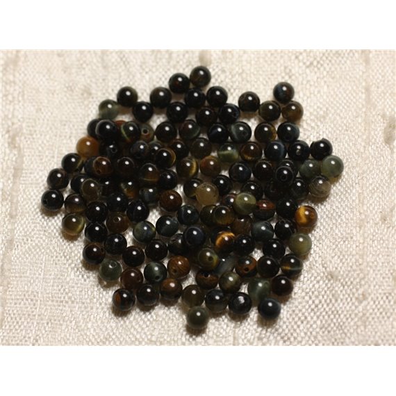 20pc - Perles de Pierre - Oeil de Faucon et Tigre Boules 3mm   4558550010537